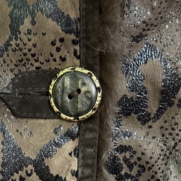 Vintage Talenti Italy Shearling Coat Brown Embossed Leather Fur Trim M-L - Picture 5 of 16